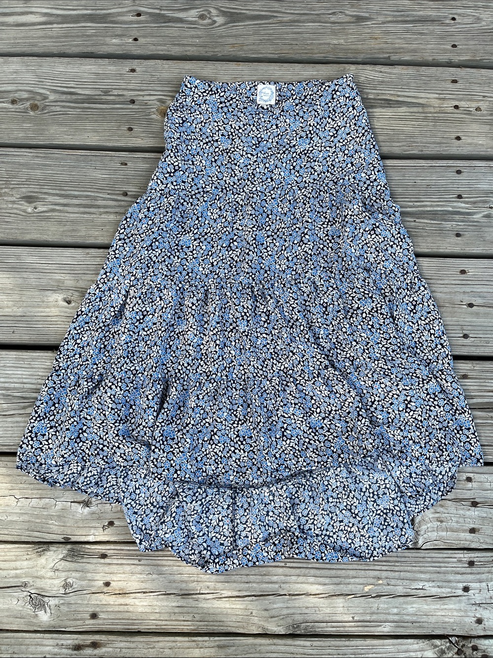 Blue Rain Navy Floral Print Skirt with Light Blue and White Flowers